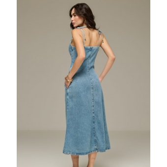 Vestido midi botões frontais alças