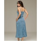 Vestido midi botões frontais alças