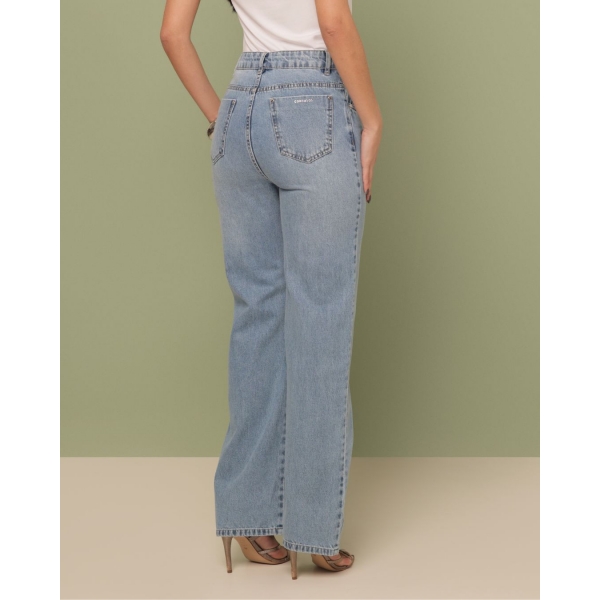 Calça wide leg cintura alta cós atravessado