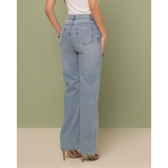 Calça wide leg cintura alta cós atravessado