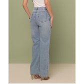 Calça wide leg cintura alta cós atravessado