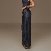Calça wide leg  bolso faca e faixa