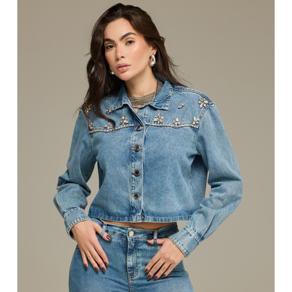 Blusa jeans bordada