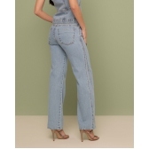 Calça wide leg cintura intermediaria recorte lateral