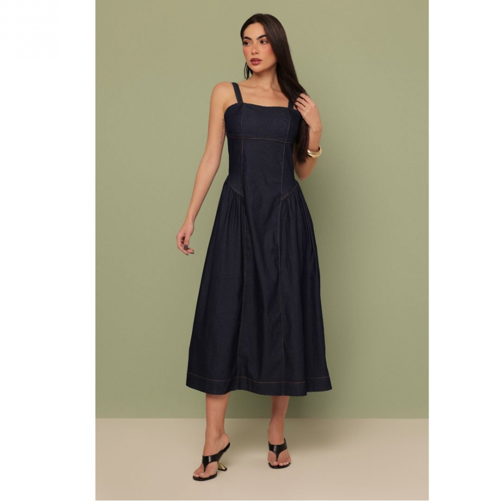Vestido midi franzido no quadril