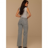 Calça wide leg cintura intermediaria rolote  detalhe lateral