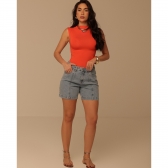 Short jeans com pala frontal