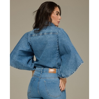 Blusa jeans manga evase