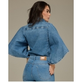 Blusa jeans manga evase
