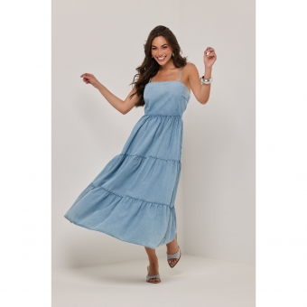 Vestido midi com babado