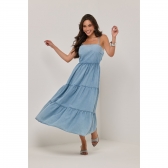 Vestido midi com babado