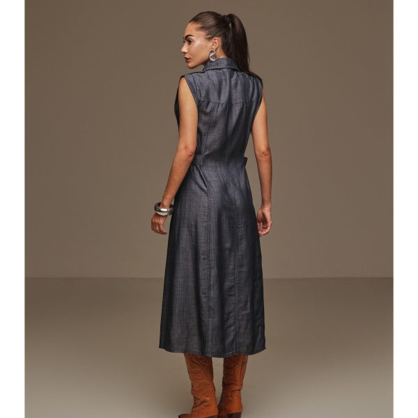 Vestido midi botões frontais e fivelas