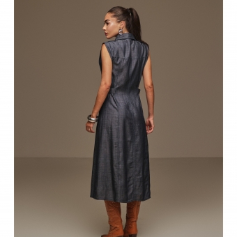 Vestido midi botões frontais e fivelas