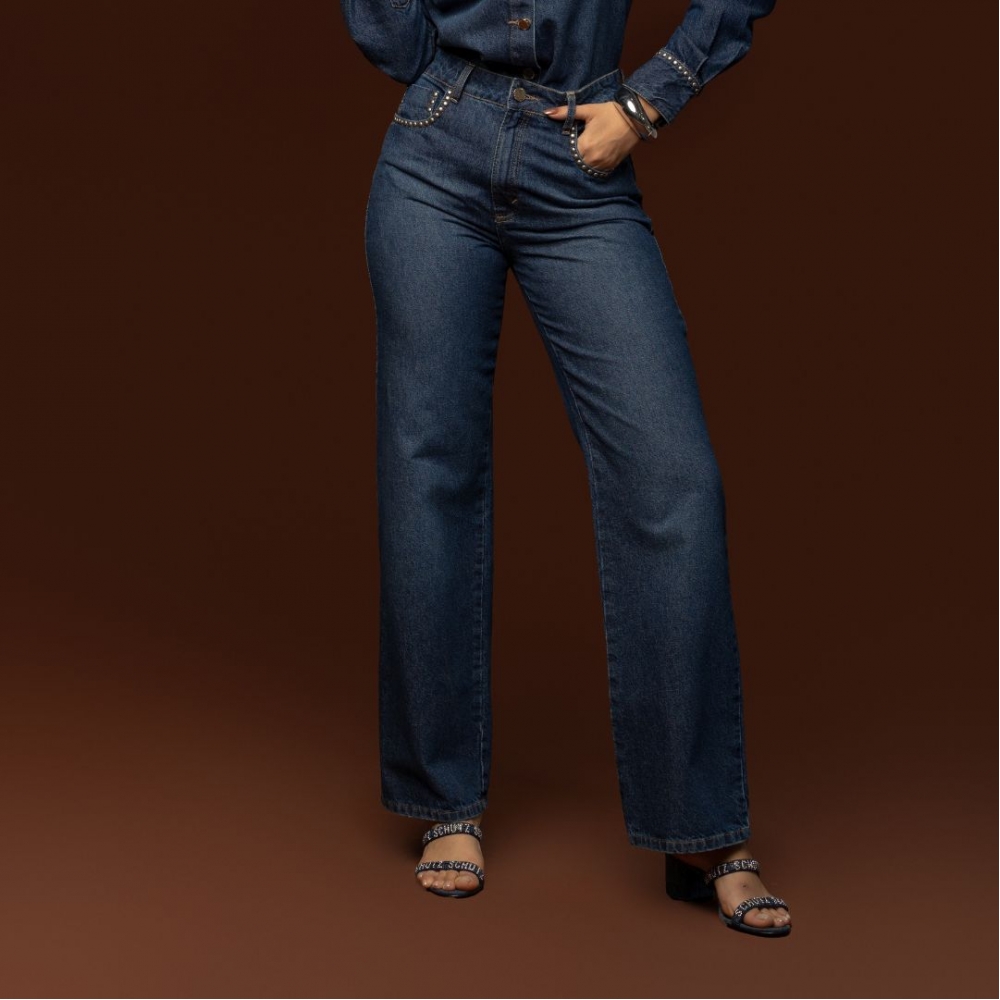 Calça Wide leg com tachas