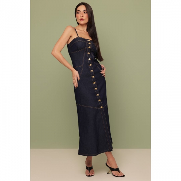 Vestido longo botões frontais