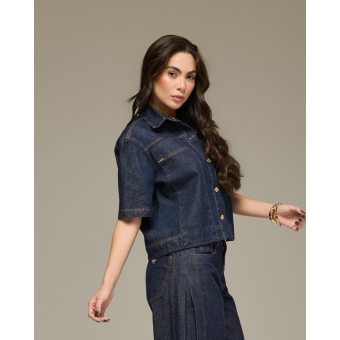 Jaqueta manga curta bolso grande