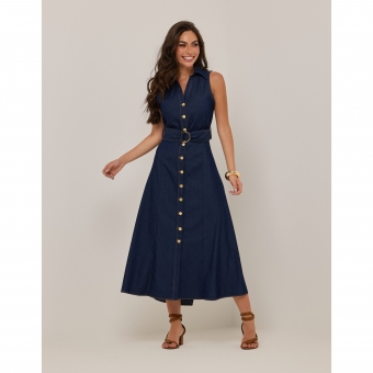 Vestido midi botões frontais