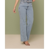Calça wide leg cintura intermediaria recorte lateral