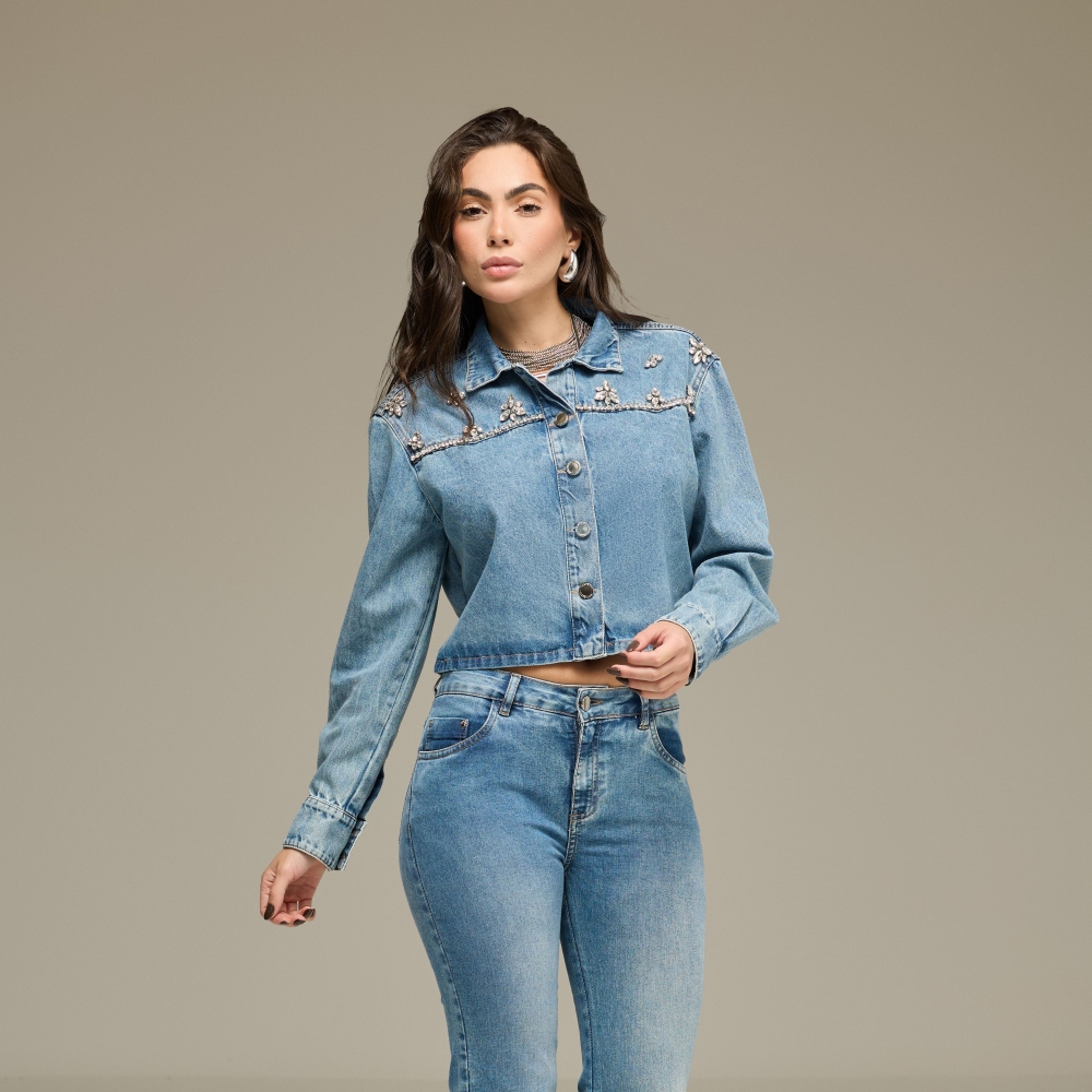 Blusa jeans bordada