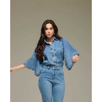 Blusa jeans manga evase