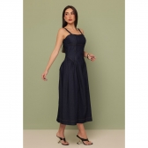 Vestido midi franzido no quadril