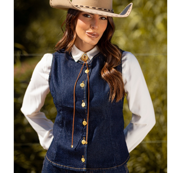 Colete jeans abotoamento frente