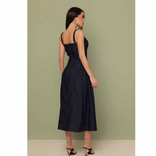 Vestido midi franzido no quadril