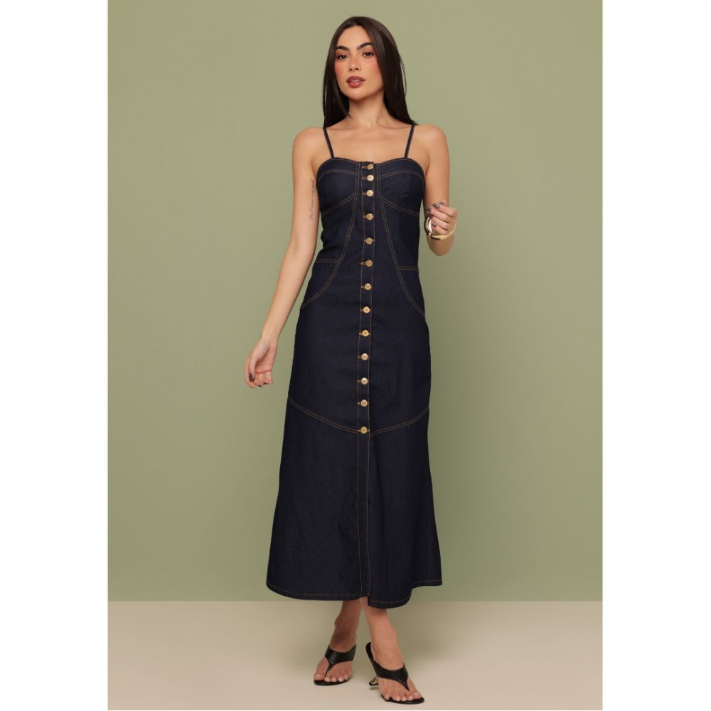 Vestido longo botões frontais