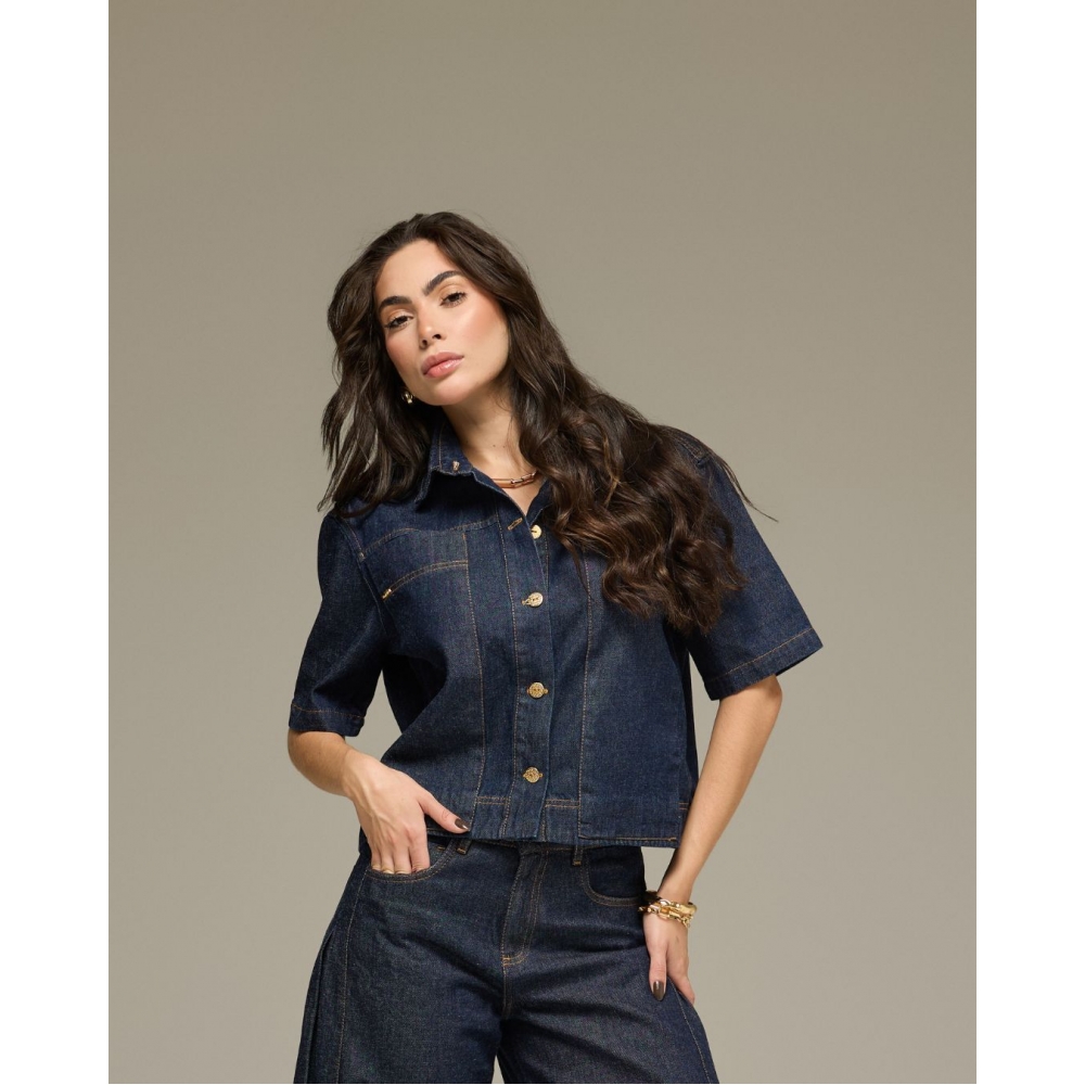 Jaqueta manga curta bolso grande