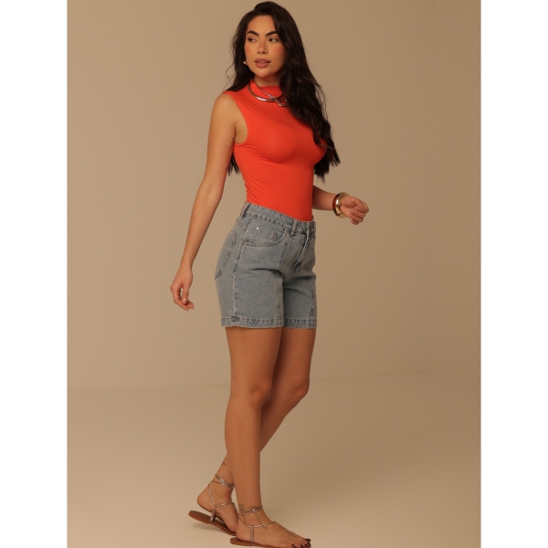 Short jeans com pala frontal